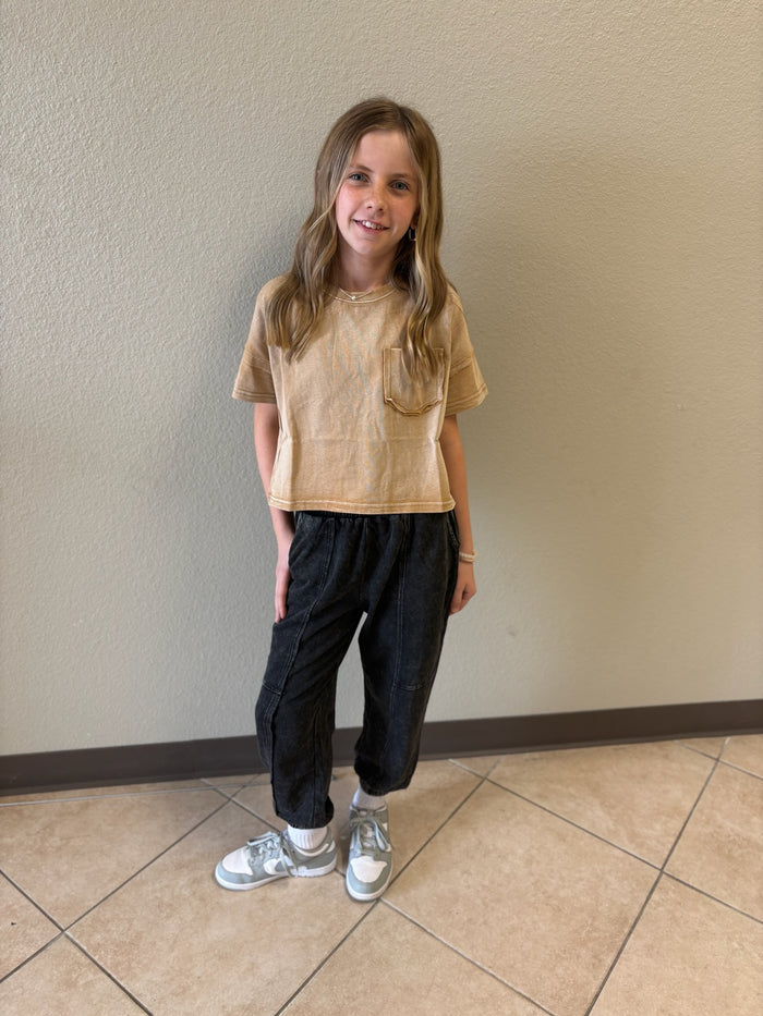 Girls Washed Raw Edge Pocket Tee