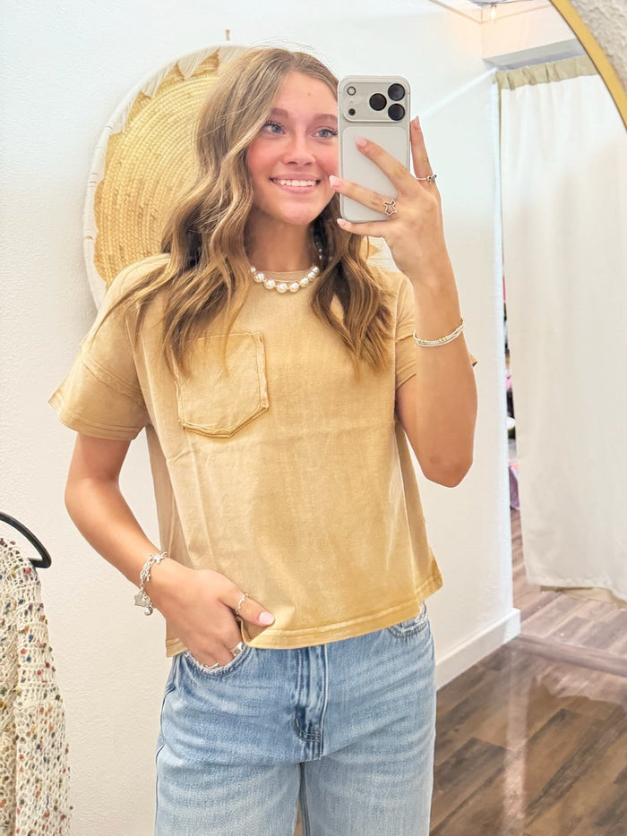 Girls Washed Raw Edge Pocket Tee