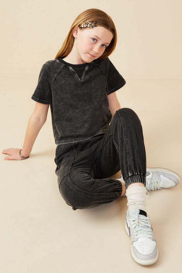Girls Washed Short Sleeve Sweatshirt & Joggers Set