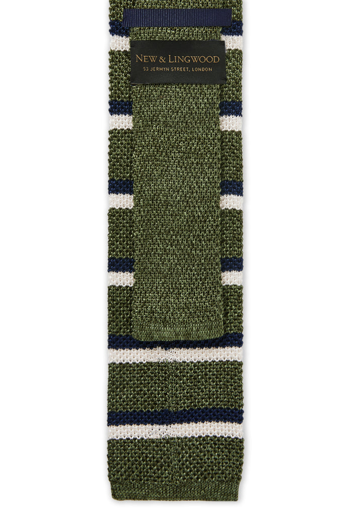 Green & Cream Stripe Knitted Silk Tie