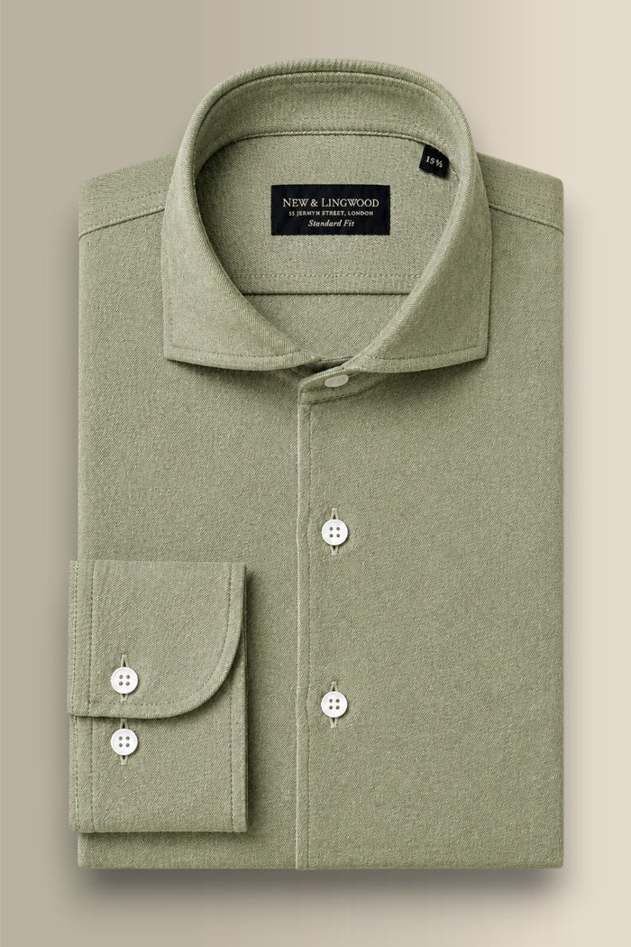Green Cutaway Collar Standard Fit Flannel Shirt