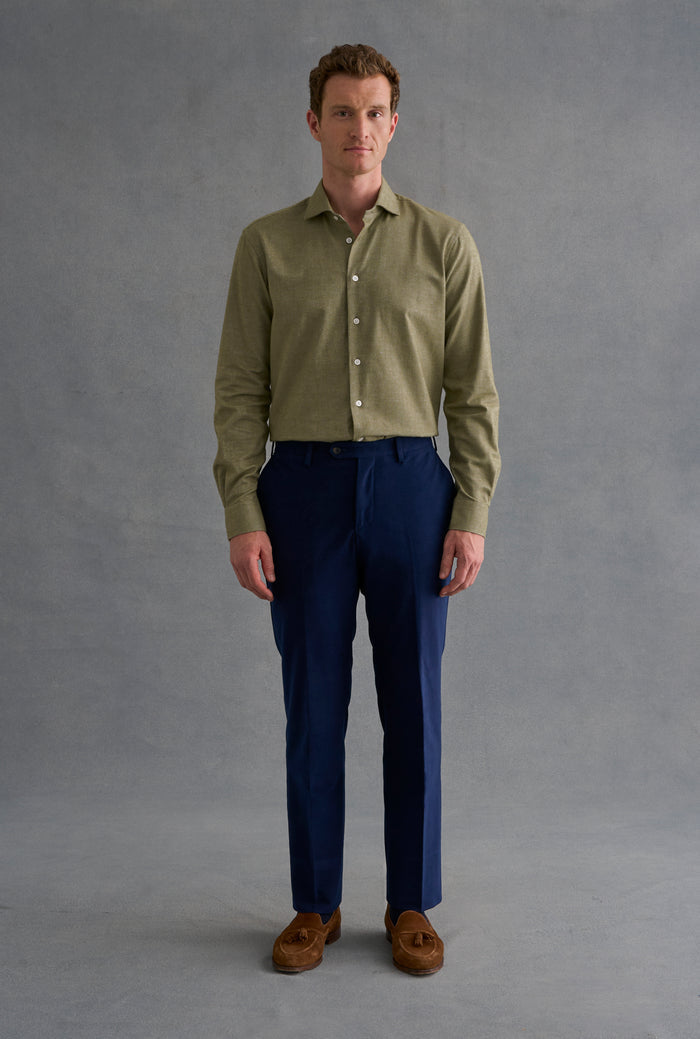 Green Cutaway Collar Standard Fit Flannel Shirt