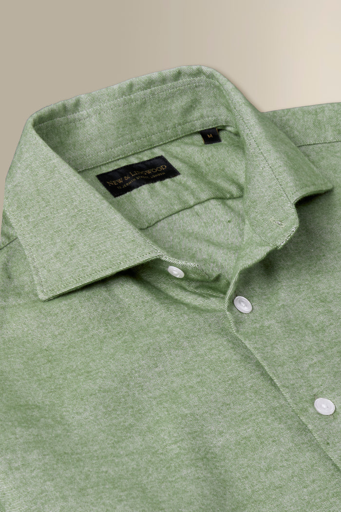 Green Cutaway Collar Standard Fit Flannel Shirt