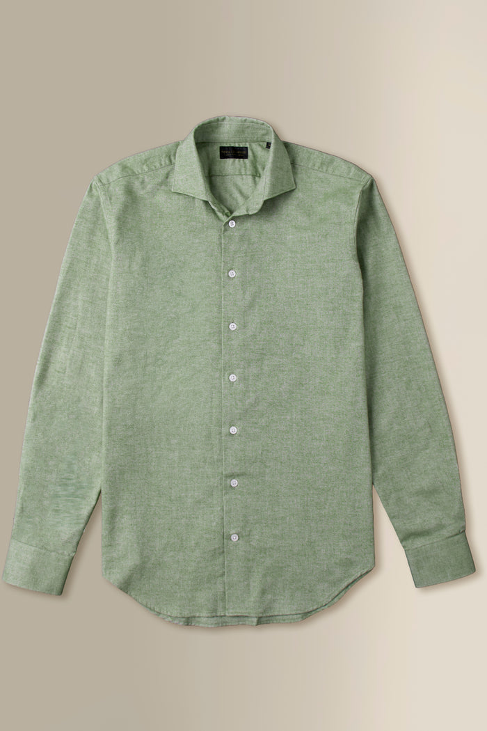Green Cutaway Collar Standard Fit Flannel Shirt