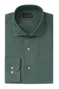 Green Cutaway Collar Standard Fit Linen Shirt