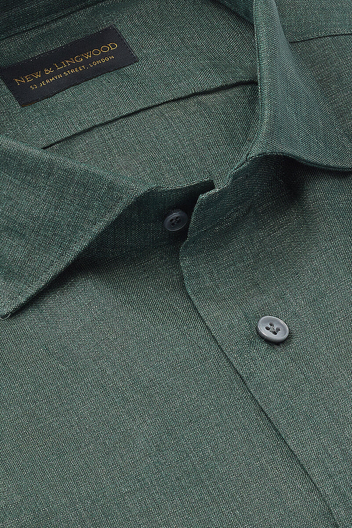 Green Cutaway Collar Standard Fit Linen Shirt