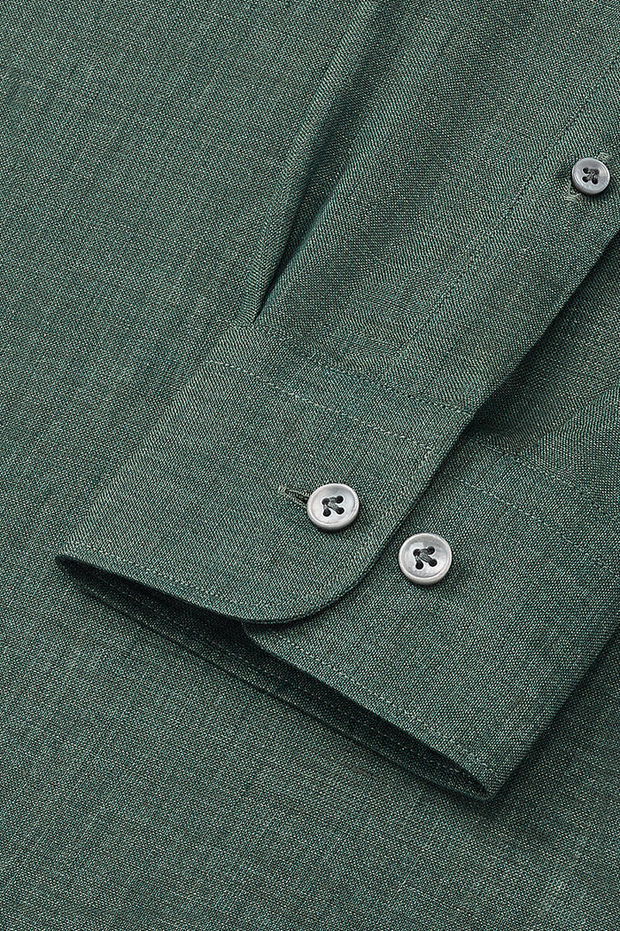 Green Cutaway Collar Standard Fit Linen Shirt