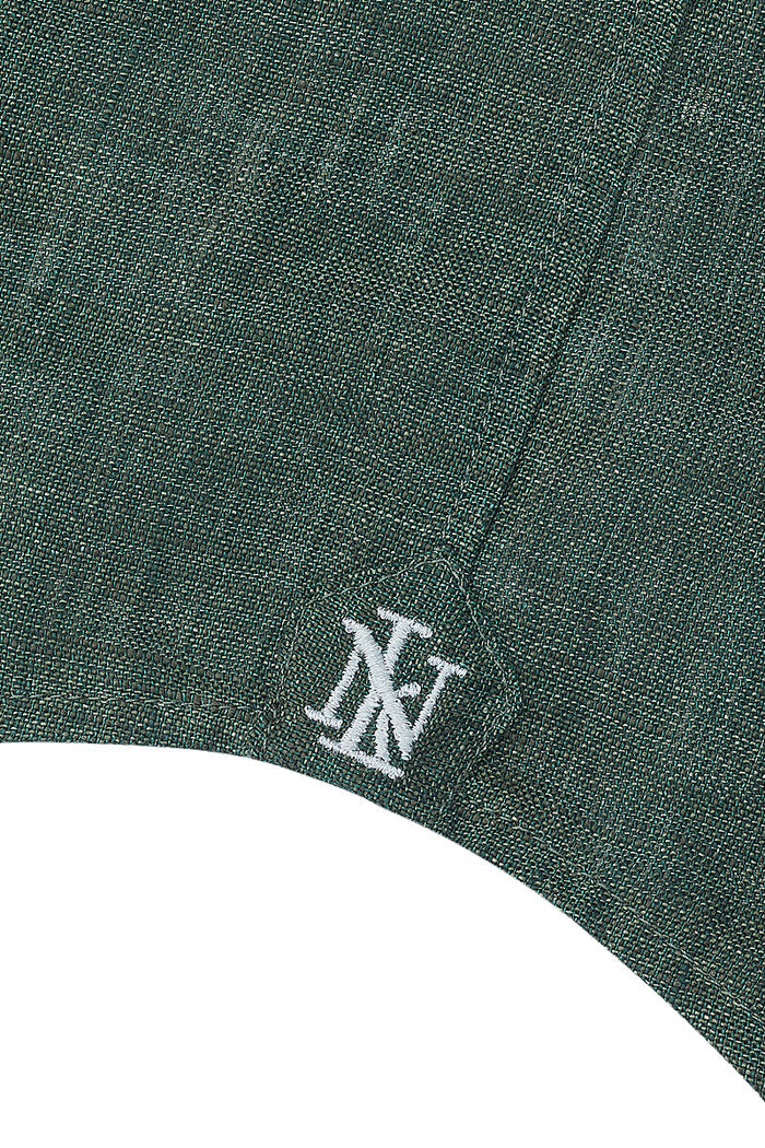 Green Cutaway Collar Standard Fit Linen Shirt