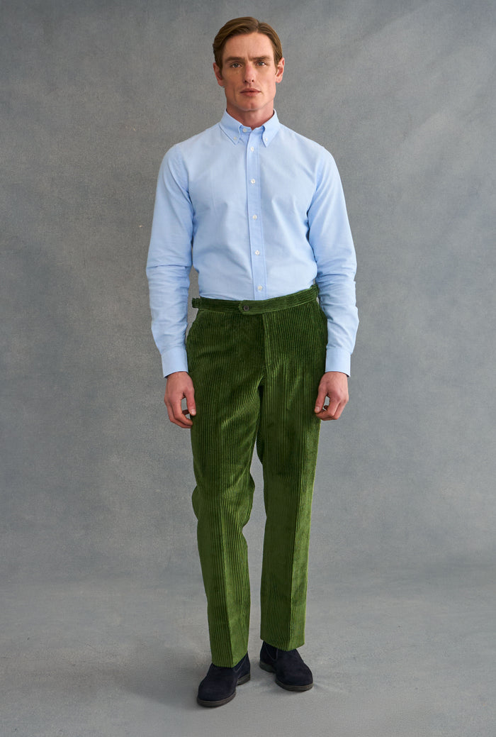Green Flat Front 5 Wale Corduroy Trousers