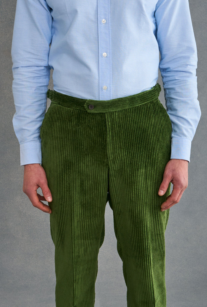 Green Flat Front 5 Wale Corduroy Trousers