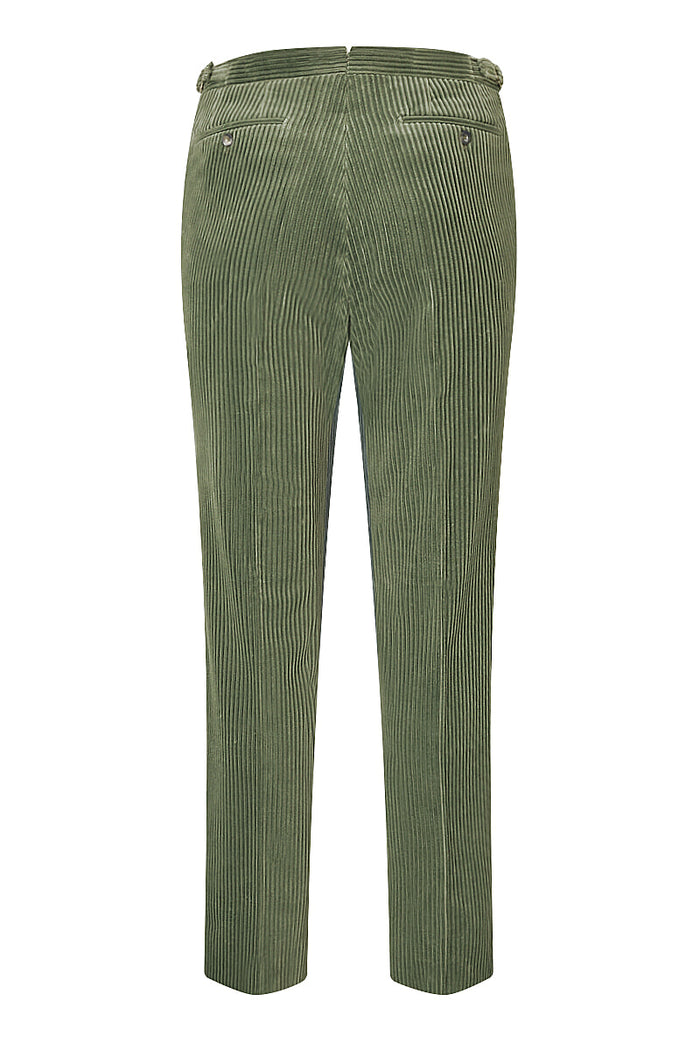 Green Flat Front 5 Wale Corduroy Trousers