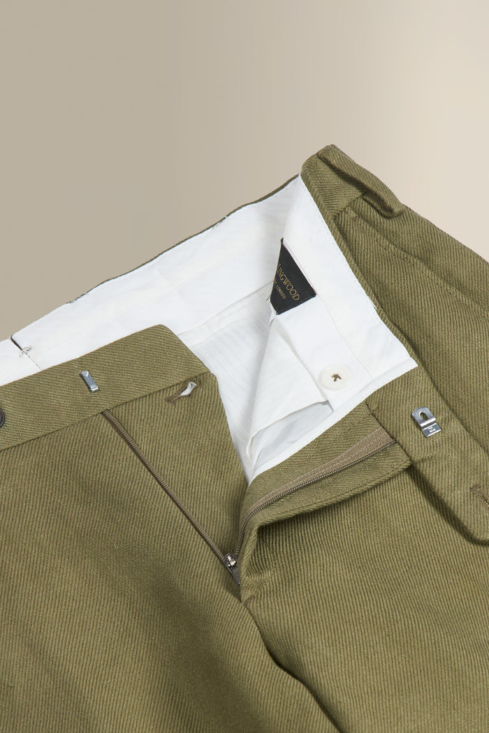 Green Flat Front Linen Twill Trousers