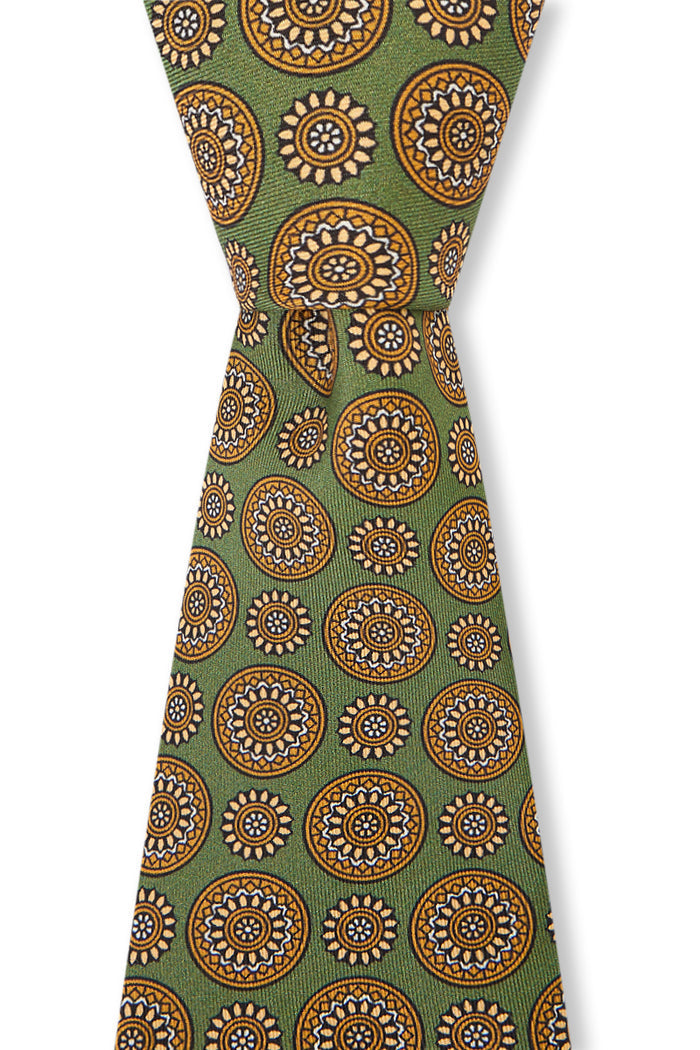 Green Floral Medallion Print Silk Tie