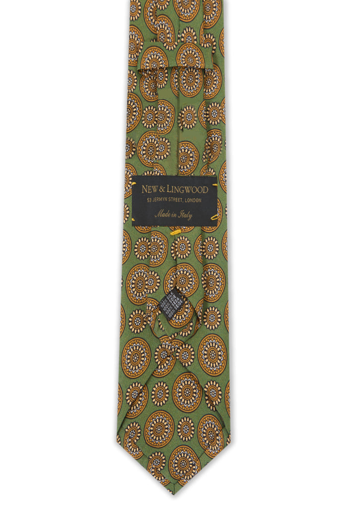 Green Floral Medallion Print Silk Tie