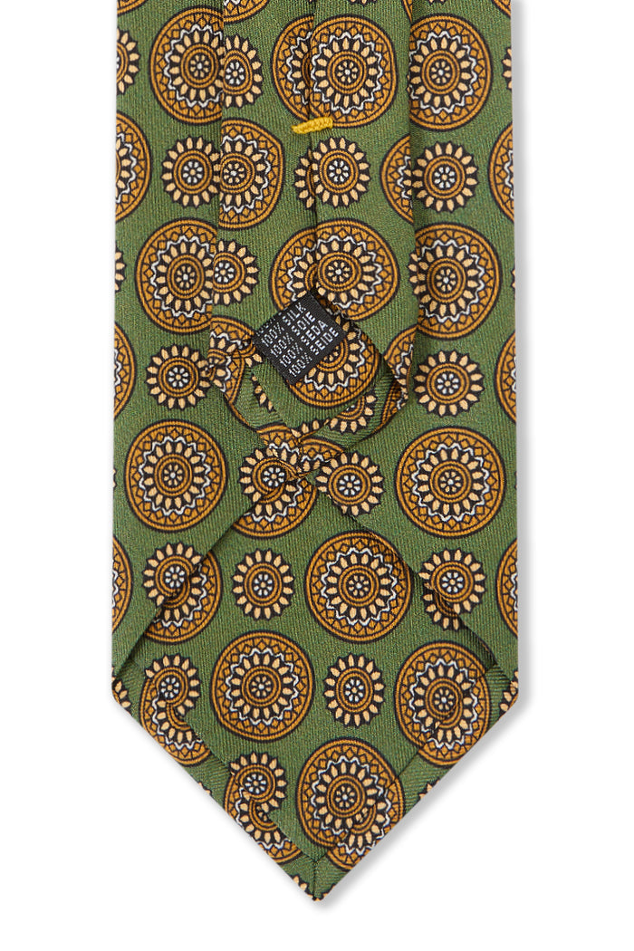 Green Floral Medallion Print Silk Tie