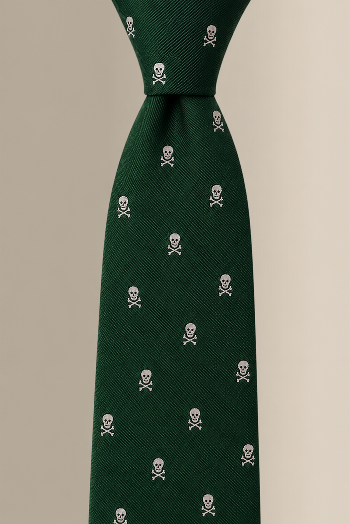 Green Heritage Skull & Crossbones Woven Silk Tie