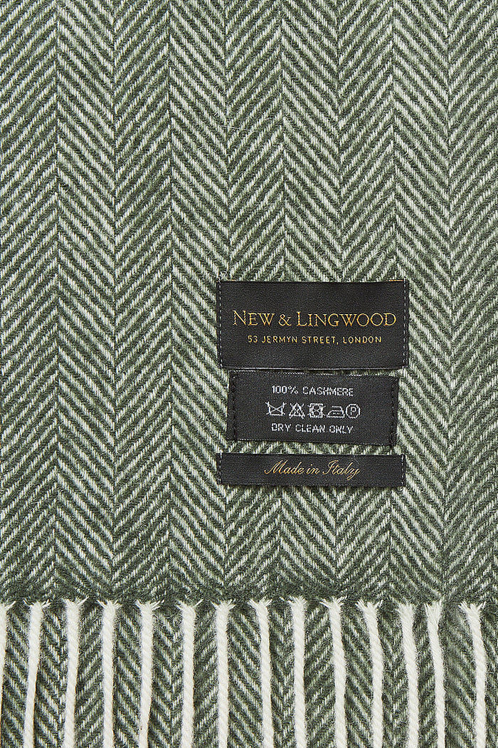 Green Herringbone Cashmere Scarf
