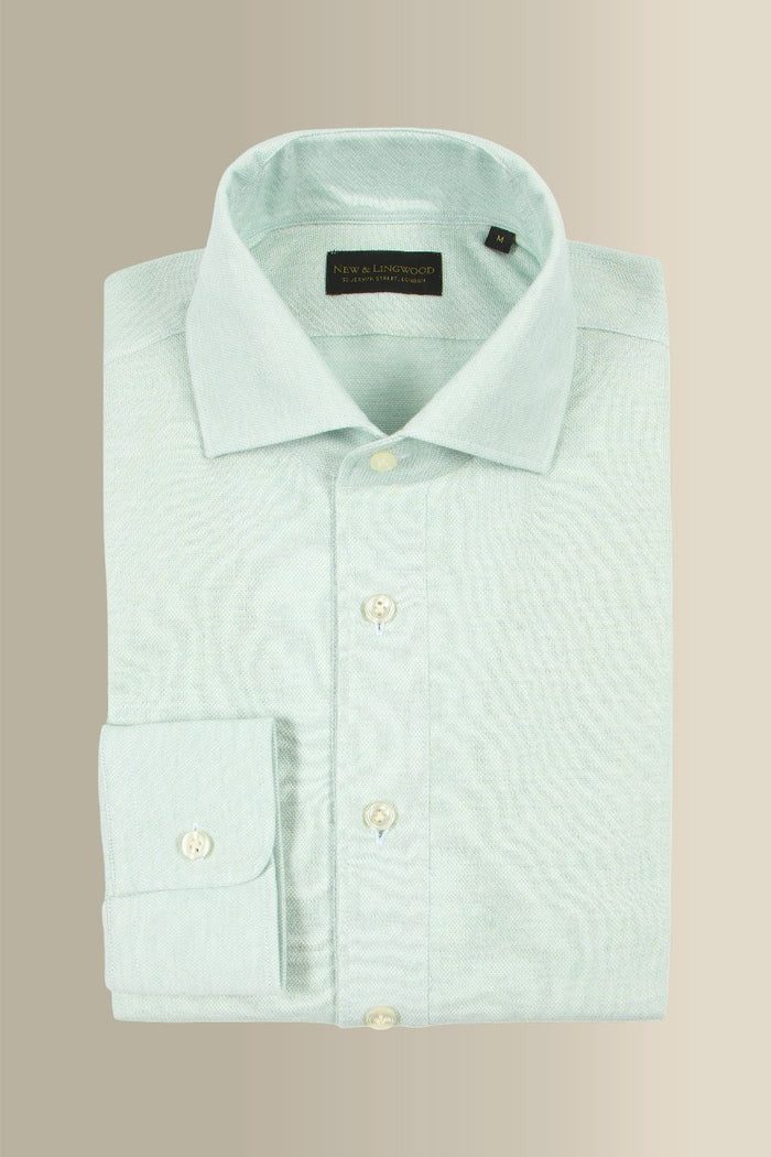 Green Long Sleeve Pique Cotton Popover Shirt