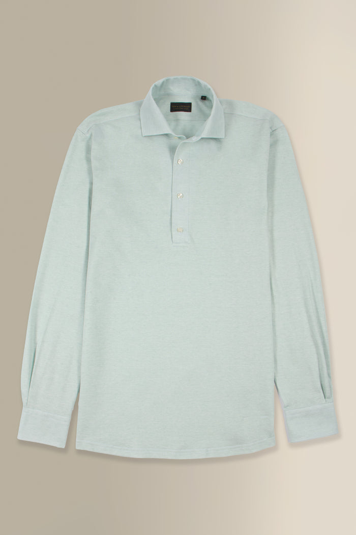 Green Long Sleeve Pique Cotton Popover Shirt