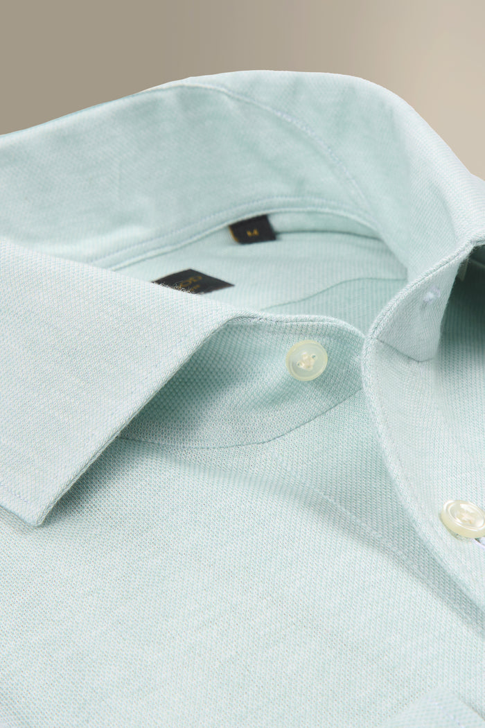 Green Long Sleeve Pique Cotton Popover Shirt