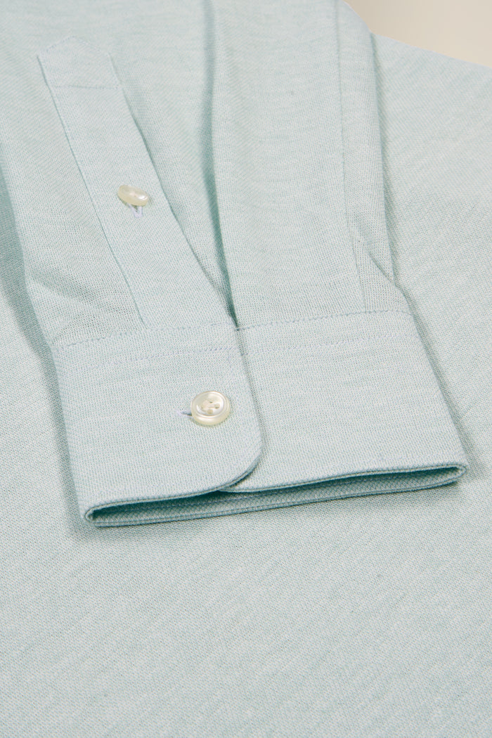 Green Long Sleeve Pique Cotton Popover Shirt
