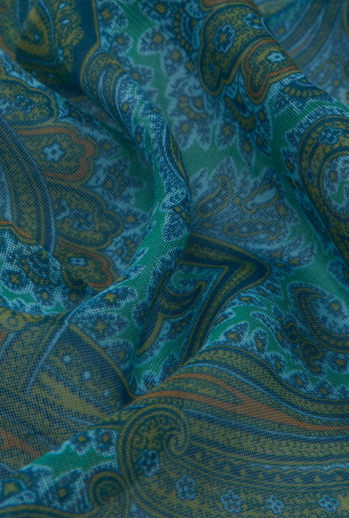 Green Paisley Cotton & Cashmere Pocket Square