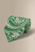 Green Paisley Printed Linen & Silk Tie