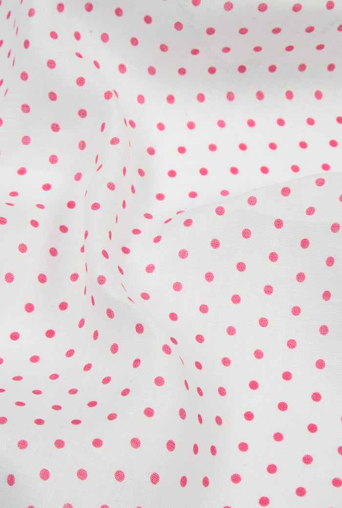 Green & Pink Polka Dot Linen Pocket Square