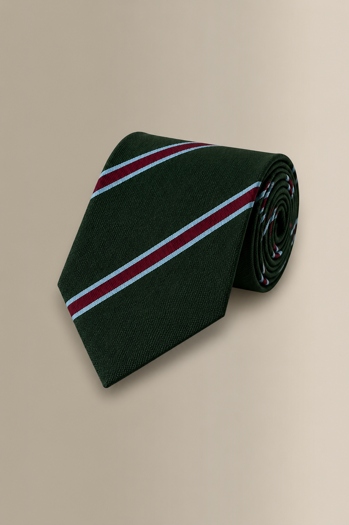 Green & Red Regimental Stripe Woven Silk Tie