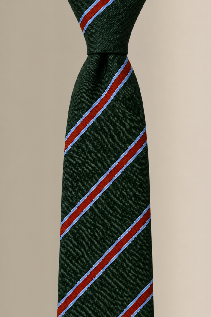 Green & Red Regimental Stripe Woven Silk Tie