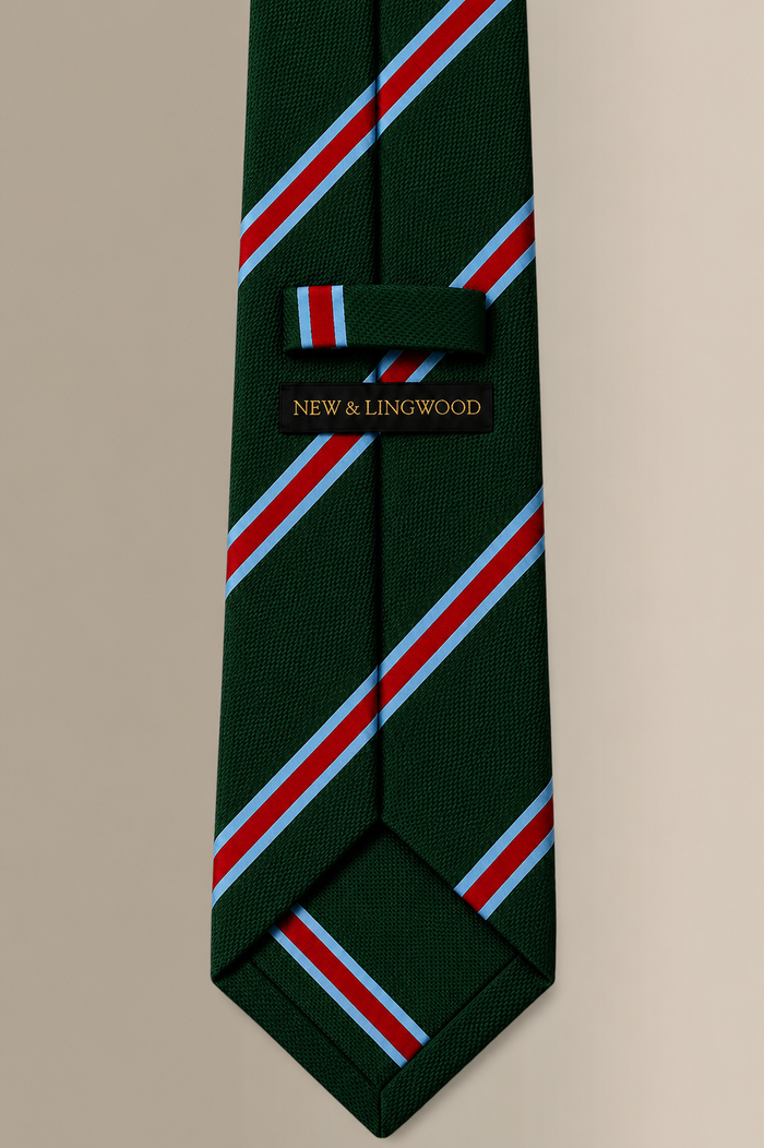 Green & Red Regimental Stripe Woven Silk Tie