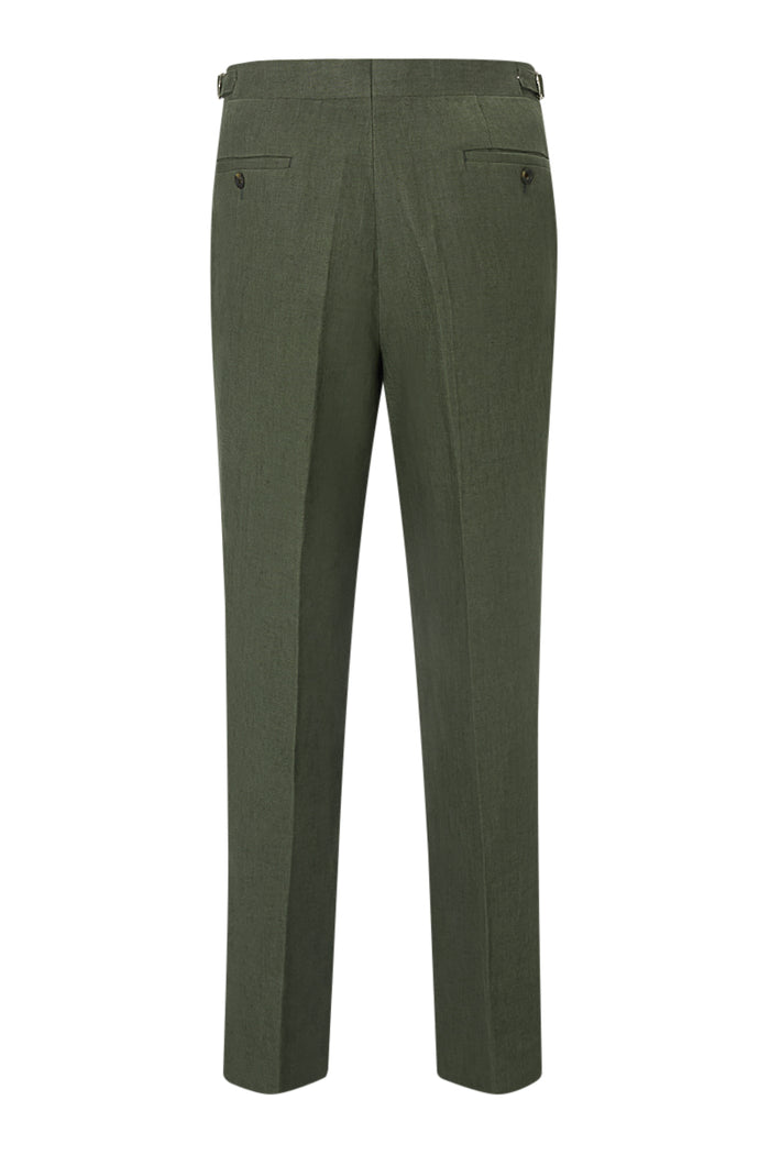 Green Single Pleat Linen Trousers