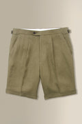 Green Single Pleat Linen Twill Shorts