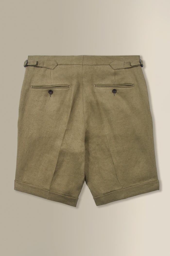 Green Single Pleat Linen Twill Shorts