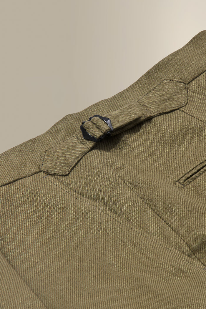 Green Single Pleat Linen Twill Shorts