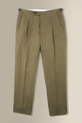 Green Single Pleat Linen Twill Trousers