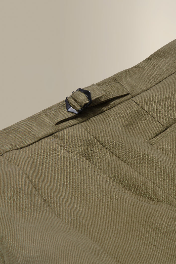 Green Single Pleat Linen Twill Trousers