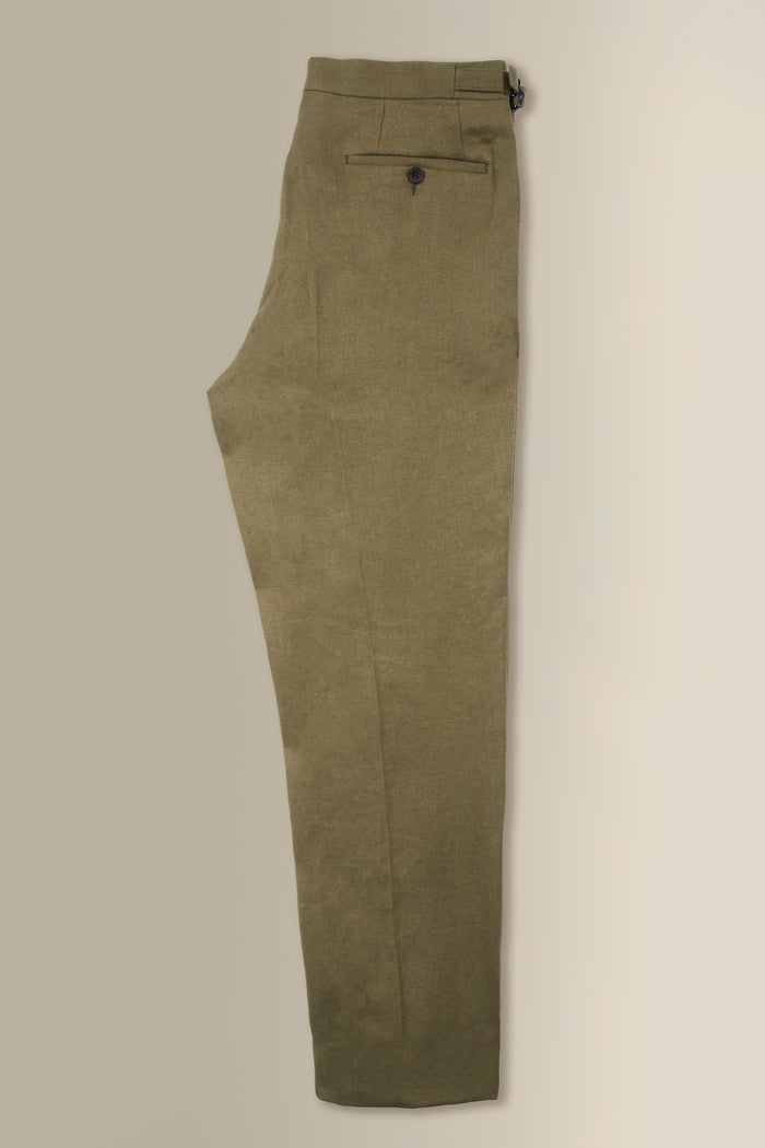 Green Single Pleat Linen Twill Trousers