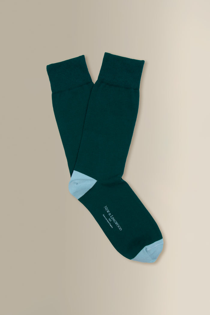 Green & Sky Heel Toe Mid Calf Cotton Socks