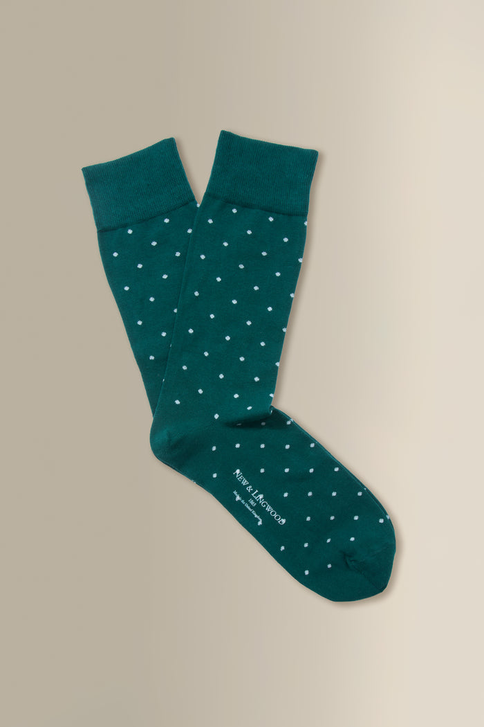Green & Sky Polka Dot Mid Calf Cotton Socks