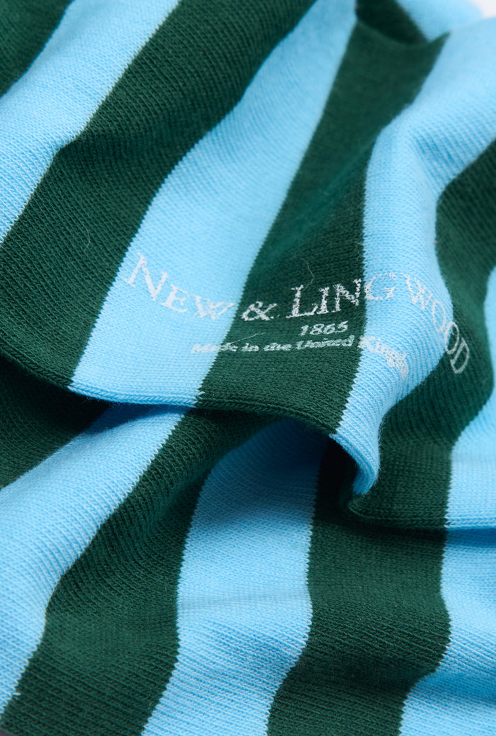 Green & Sky Stripe Mid Calf Cotton Socks