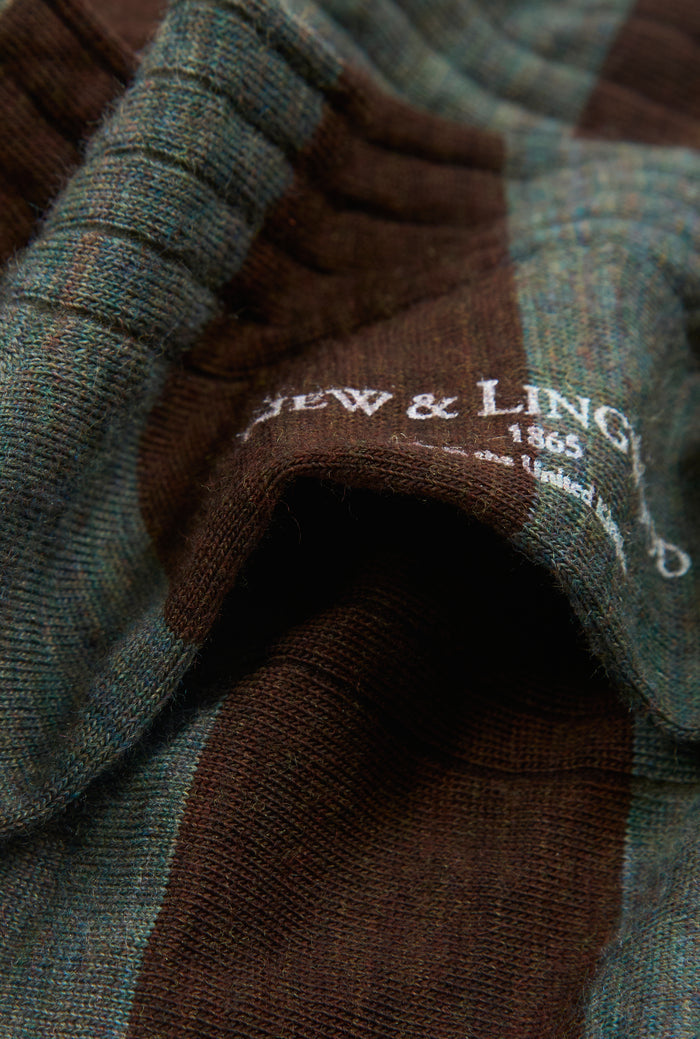 Grey & Brown Stripe Long Lightweight Wool Socks