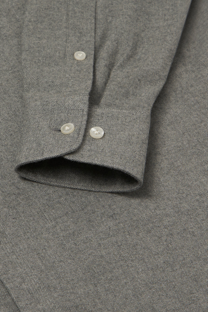 Grey Herringbone Cutaway Collar Standard Fit Flannel Shirt