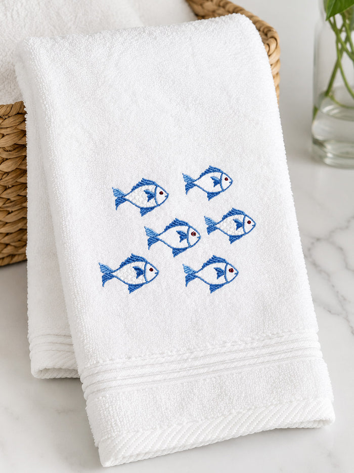 Guest Towel, Terry, Embroidered Fish