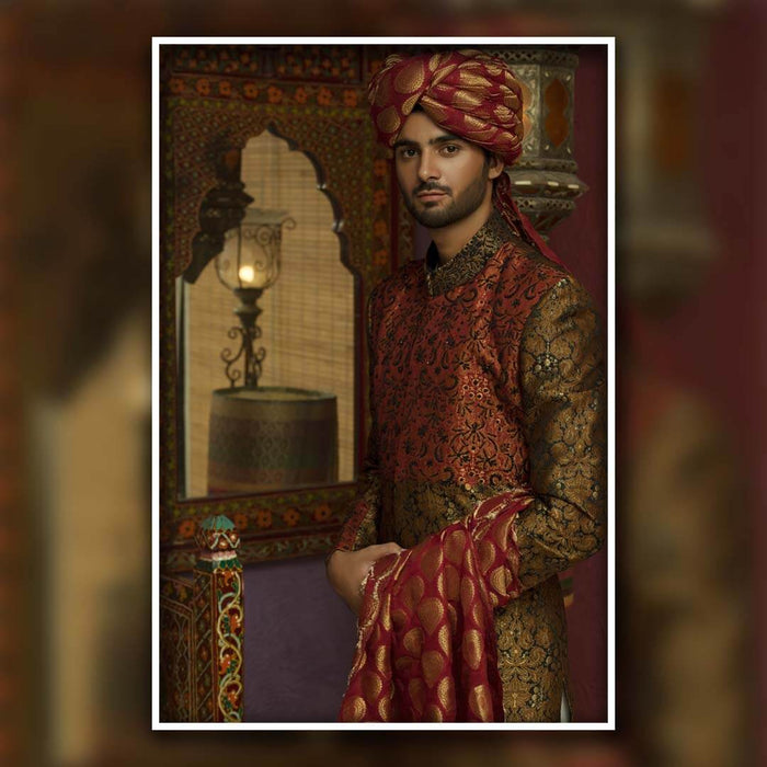Hand-Dyed Handwoven Brocade Sherwani - Ceremonial - 5