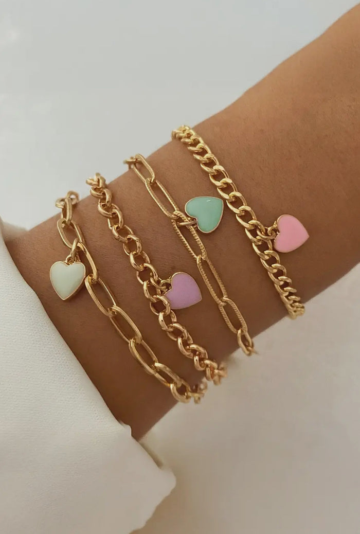 Heart Charm Multi Layer Chain Bracelet