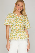 Hello Yellow Floral Peplum Top