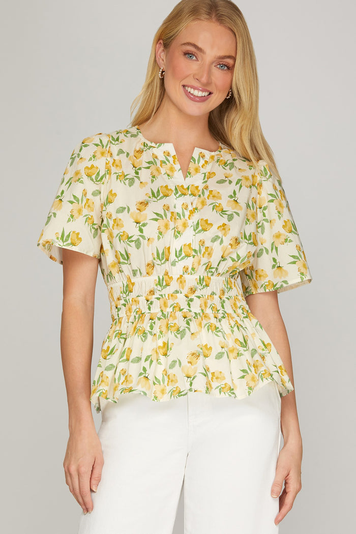 Hello Yellow Floral Peplum Top