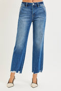 High Rise Ankle Straight Distressed Jeans