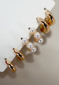 Huggie Pearl Gold Hoop Trio